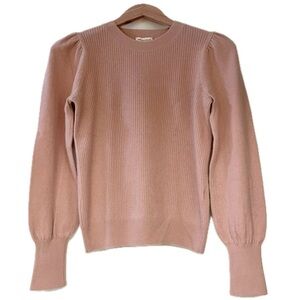 Rebecca Taylor Pink Mauve 100% Cashmere Crewneck Ribbed Puff Sleeve Sweater